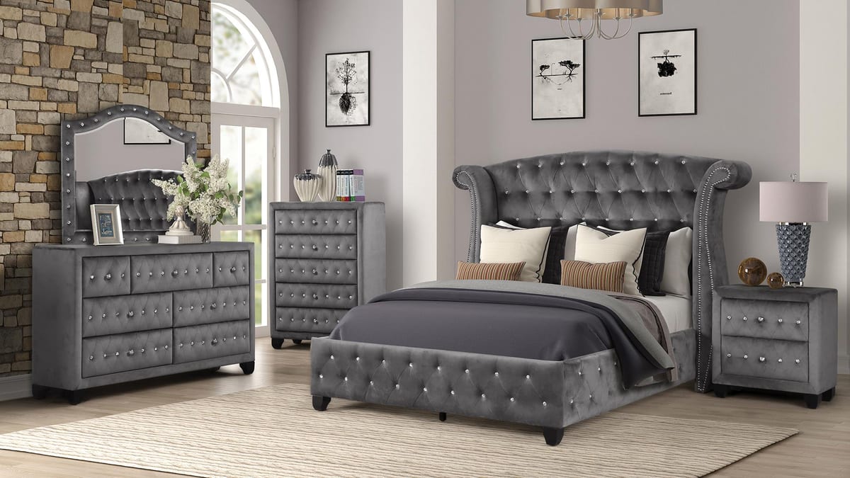 Sophia (negro y gris) Queen, 5 piezas Gris
