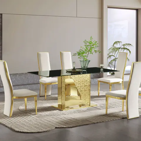 Stainless Steel & Tempered Glass Dining Table - view 2