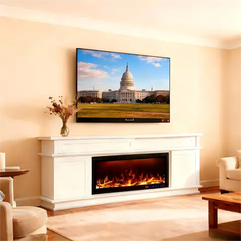 Fully Assembled 70" White Ash Veneer Fireplace - view 2