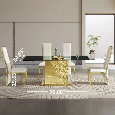 Stainless Steel & Tempered Glass Dining Table - view 4