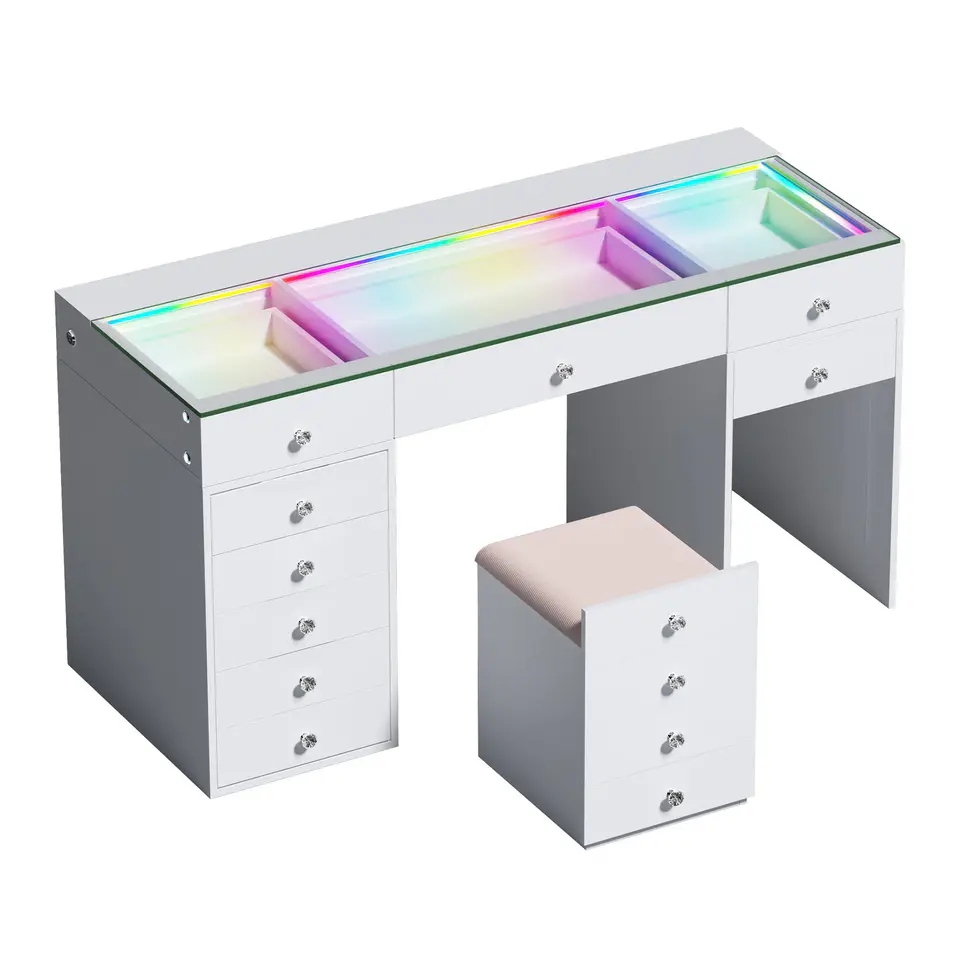 VANITII Eva Vanity Desk-12 Storage Drawers with A Hidden Stool