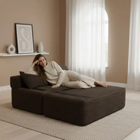 Modern Brown Corduroy Sectional Sofa - view 2
