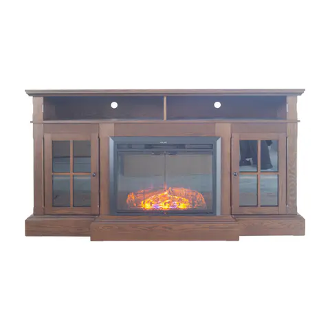 Dark Brown Birch Wood Veneer Fireplace TV Stand - view 2