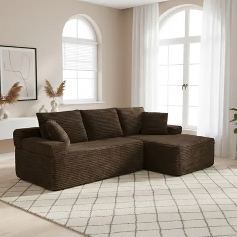 Modern Brown Corduroy Sectional Sofa - view 1