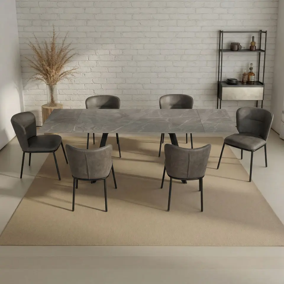 63″-95″ Extendable Sintered Stone Dining Table with Rectangular Top · 383