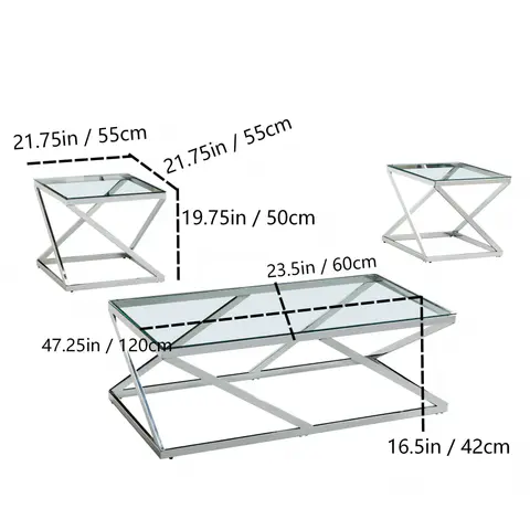 3-Piece Coffee Table Set In Chrome Finish - view 2