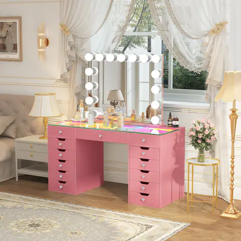 Eva-RGB Vanity Desk Set with 15 Bulbs Mirror - view 5