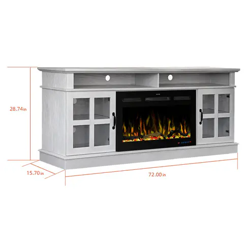 72” White Ash Wood Veneer Fireplace TV Stand - view 3