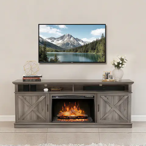 Fully Assembled 72" Melamine Veneer Fireplace - view 1