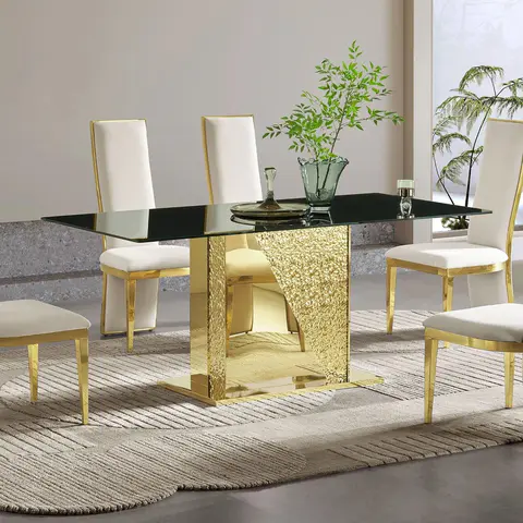 Stainless Steel & Tempered Glass Dining Table - view 1