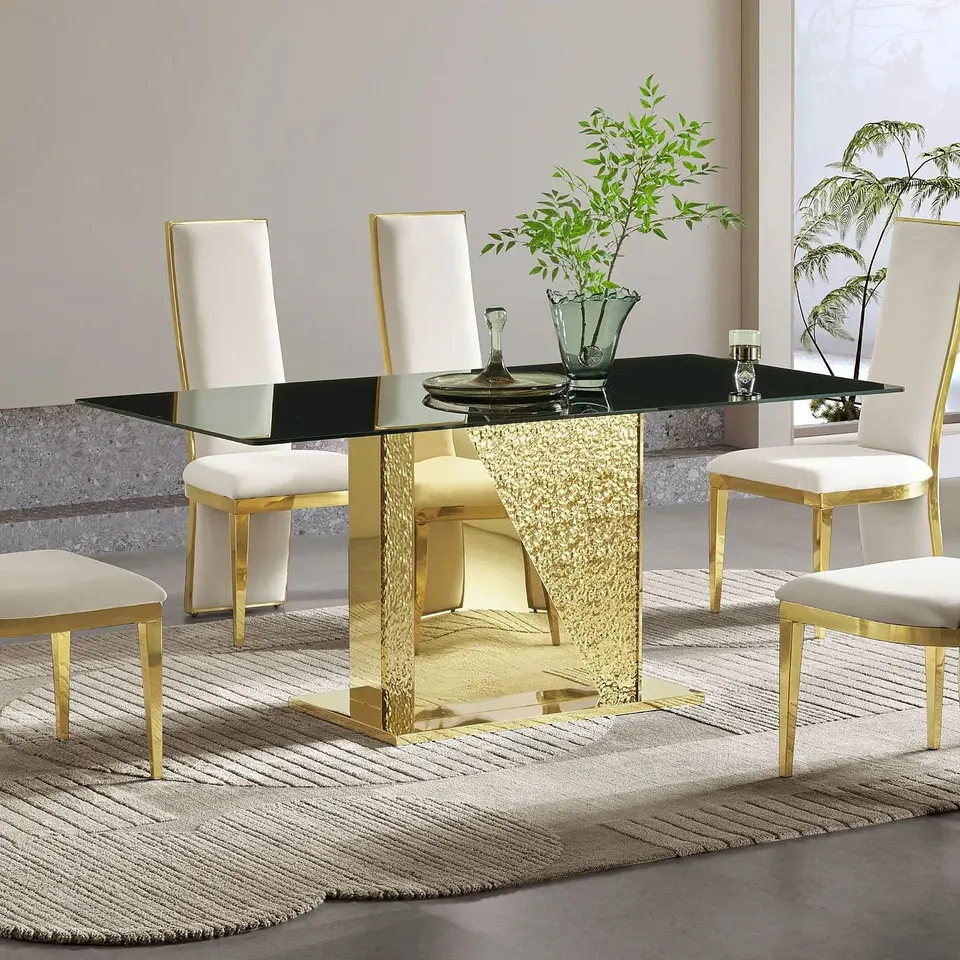 Stainless Steel & Tempered Glass Dining Table