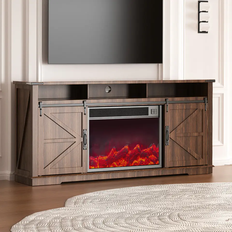 Mueble de TV con chimenea eléctrica totalmente armado de 70 pulgadas