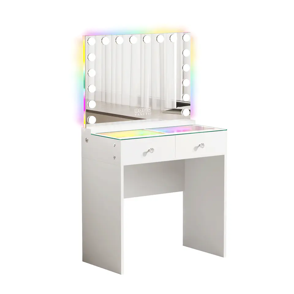VANITII Scarlet 2 Top Drawers Vanity Desk Set with 18 LED Bulbs Mirror · 171
