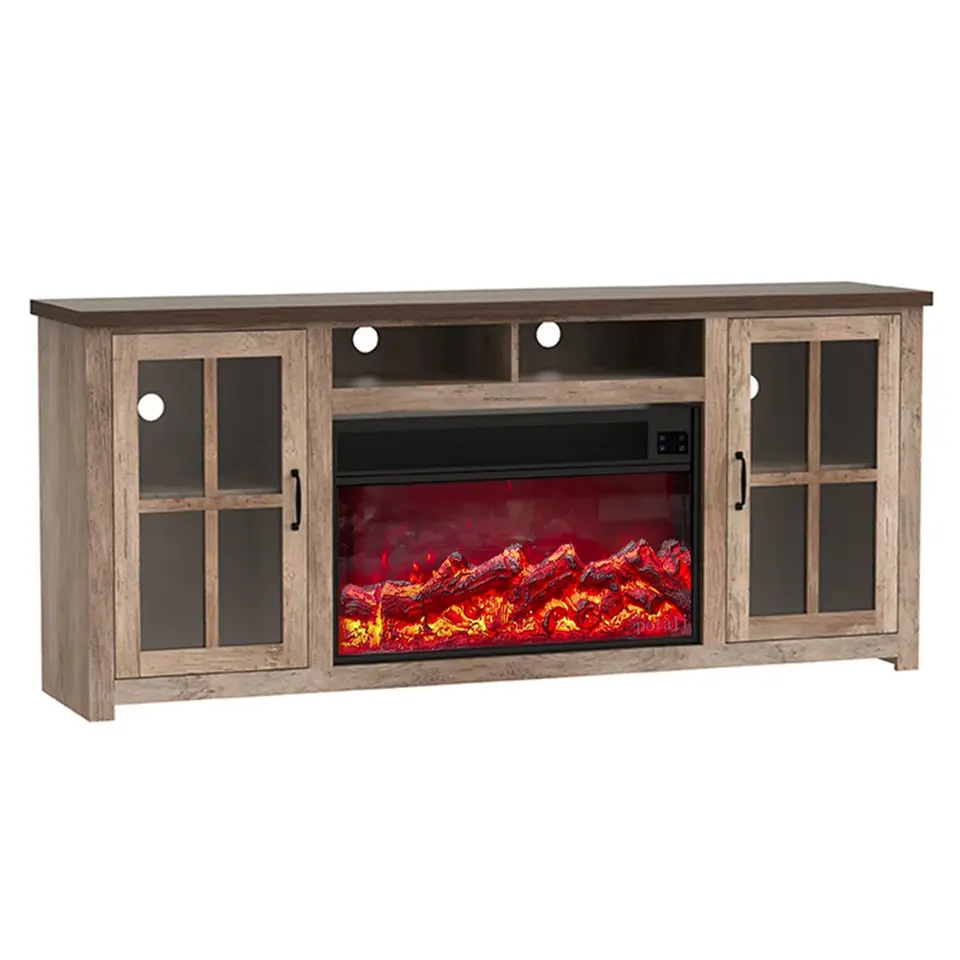 Mueble de TV con chimenea eléctrica totalmente armado de 72 pulgadas HZ03