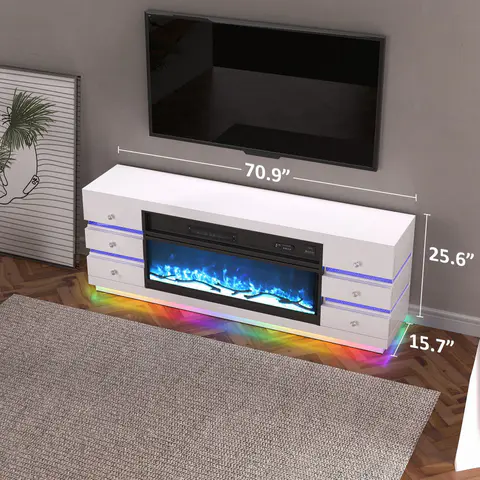 Fully Assembled 70" Multi-Flame Colors TV Stand, view 5 de 5