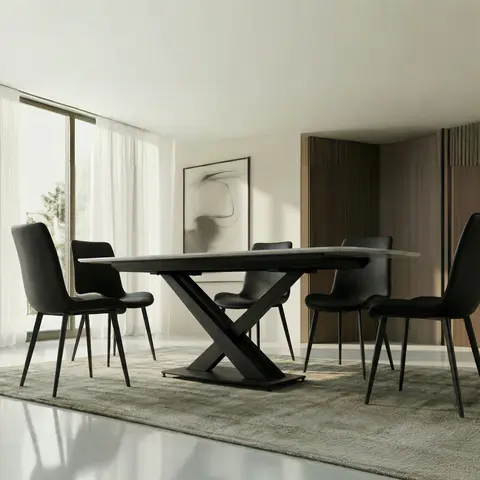 Extendable dining table with sintered stone top - view 3