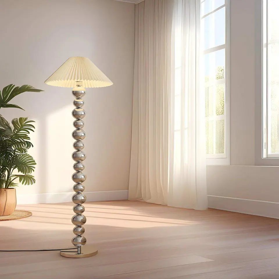 Sphere Chandelier Floor Lamp: Electroplated frame & pleated shade