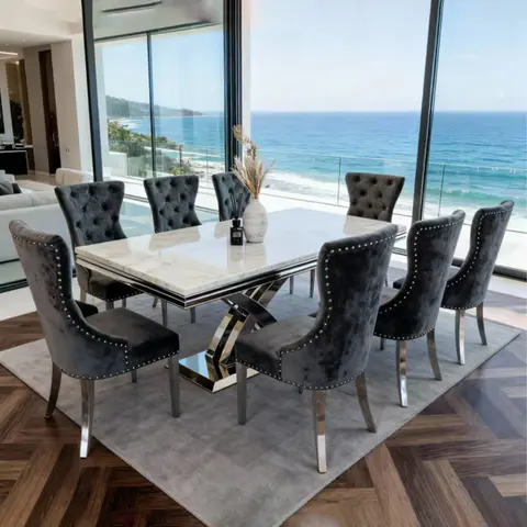 Rectangular Chrome Dining Marble Table PX07 - view 1