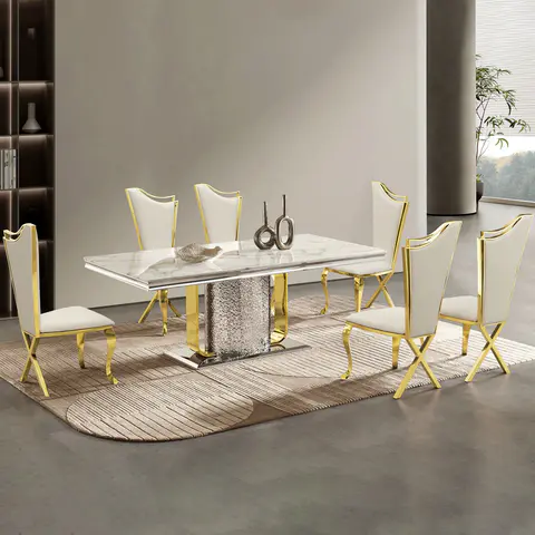 Durable Dining Table with Marble Top - view 2