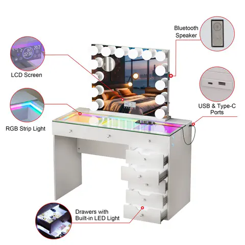 VANITII Diana 8 Drawers Vanity Desk Set - view 4