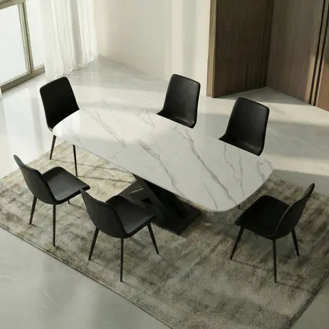 Extendable dining table with sintered stone top - view 2