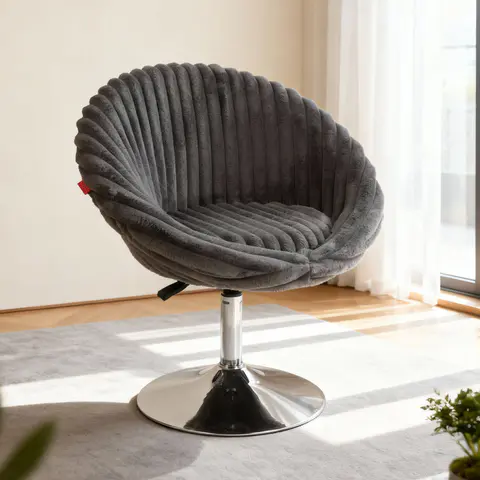 Bella Swivel Rabbit Fur Vanity Chair - view 4