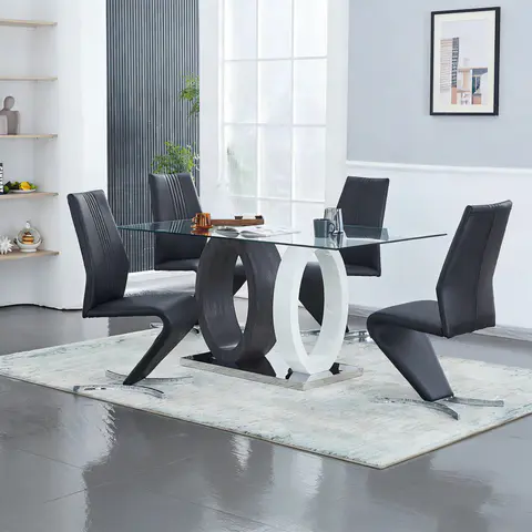 Glass Dining Table with X-Shaped Dining Chair - view 1
