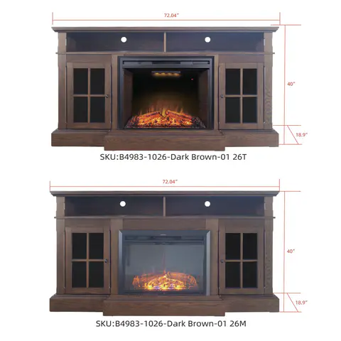 Dark Brown Birch Wood Veneer Fireplace TV Stand - view 3