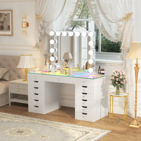 Eva-RGB Vanity Desk Set with 15 Bulbs Mirror - view 1