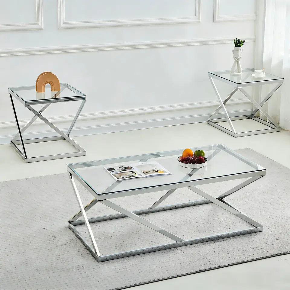 3-Piece Coffee Table Set In Chrome Finish