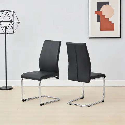 Black Leather Chrome Metal - Dining Chairs & Stools