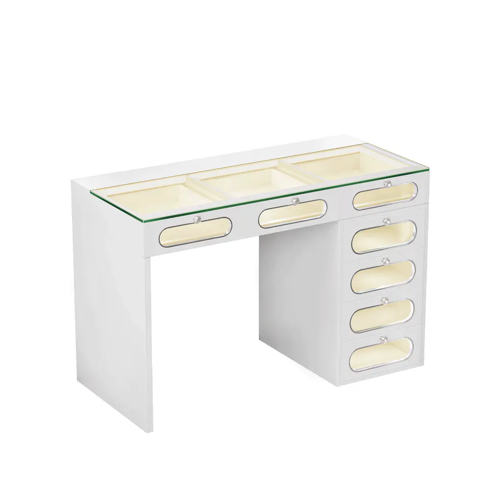 VANITII 7 Glass Fronted Drawers with Crystal Handles Vanity Desk · 470