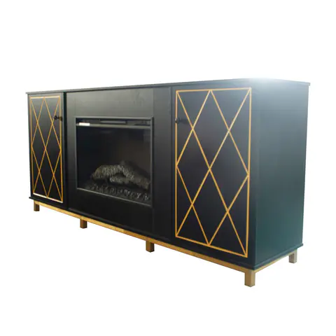 Black Melamine Veneer Fireplace TV stand - view 4