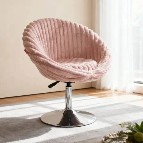 Bella Swivel Rabbit Fur Vanity Chair - view 3