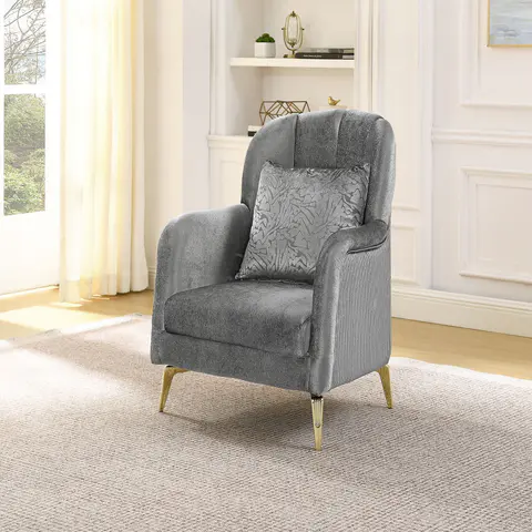 Velvet Chestfield Sofa Set In Gray - view 4
