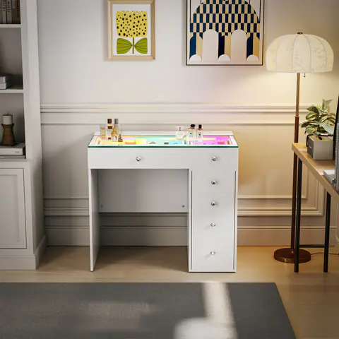 VANITII Mini Diana Vanity Desk, 6 Drawers, view 3 de 5