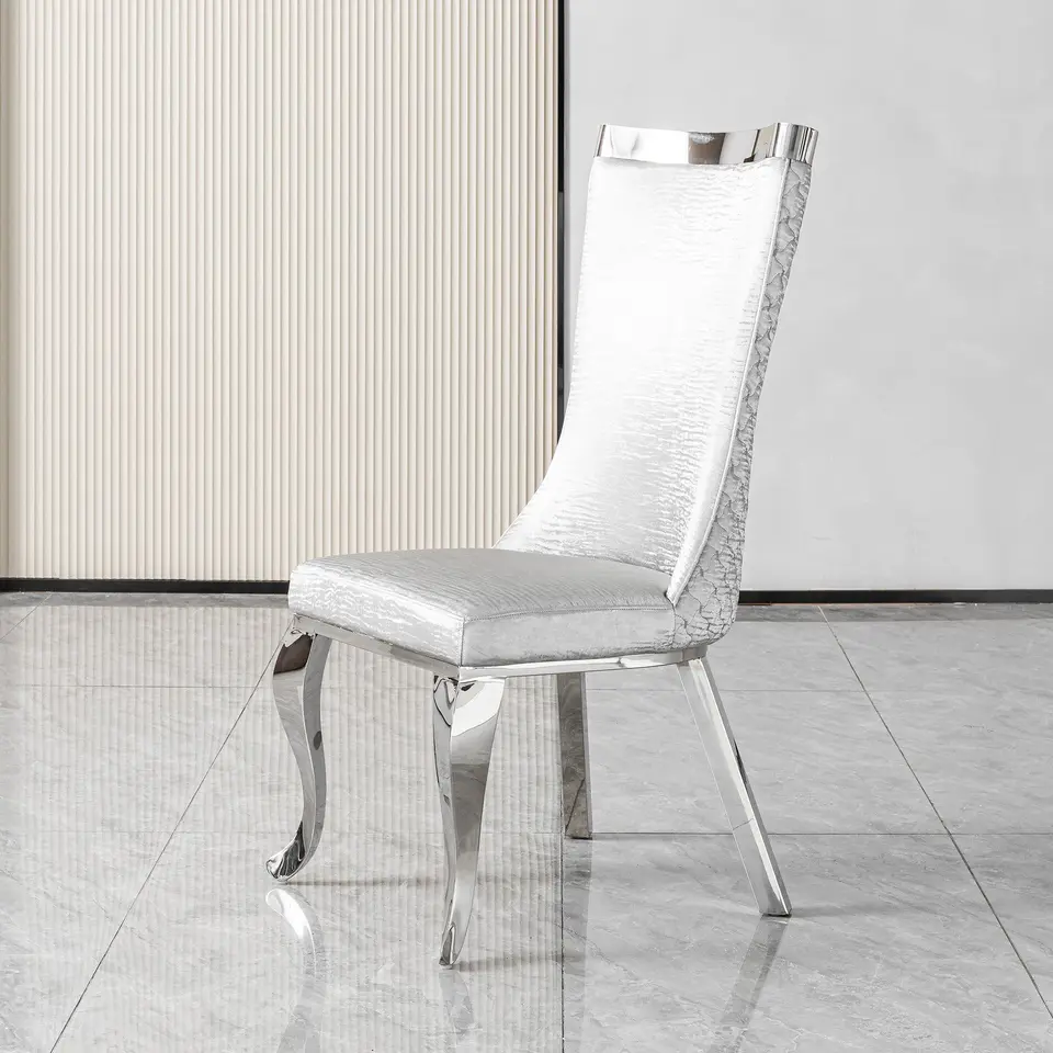 201 Stainless Steel Dining Chair-Modern High Back & Curved Leg