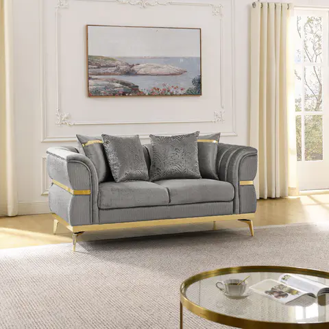Velvet Chestfield Sofa Set In Gray - view 2