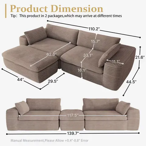 L shape Modular Sectional Sofa · 333 - view 3
