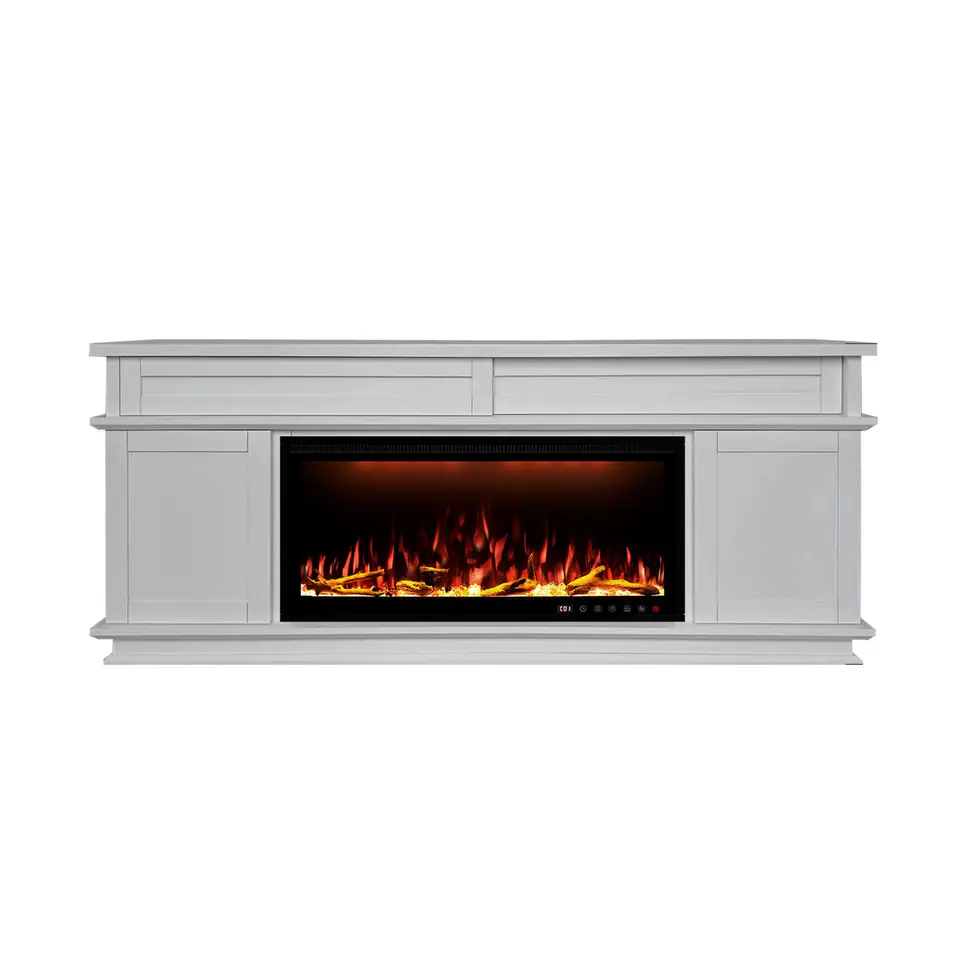 Fully Assembled 70" White Ash Veneer Fireplace TV Stand