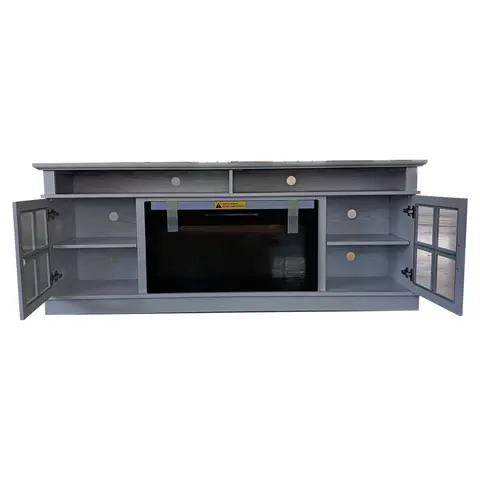 72” White Ash Wood Veneer Fireplace TV Stand - view 5