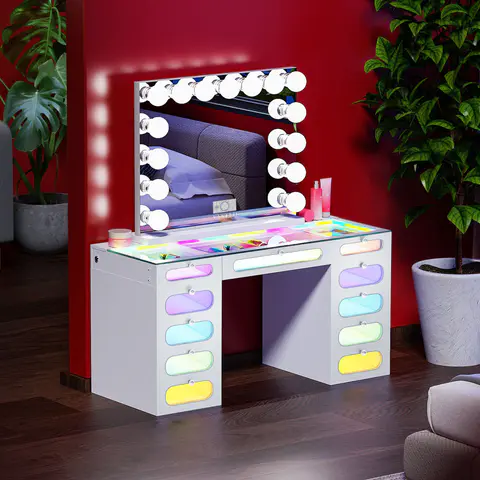 VANITII Priscilla Vanity Desk-11 Glass · 497 - Vanity Sets