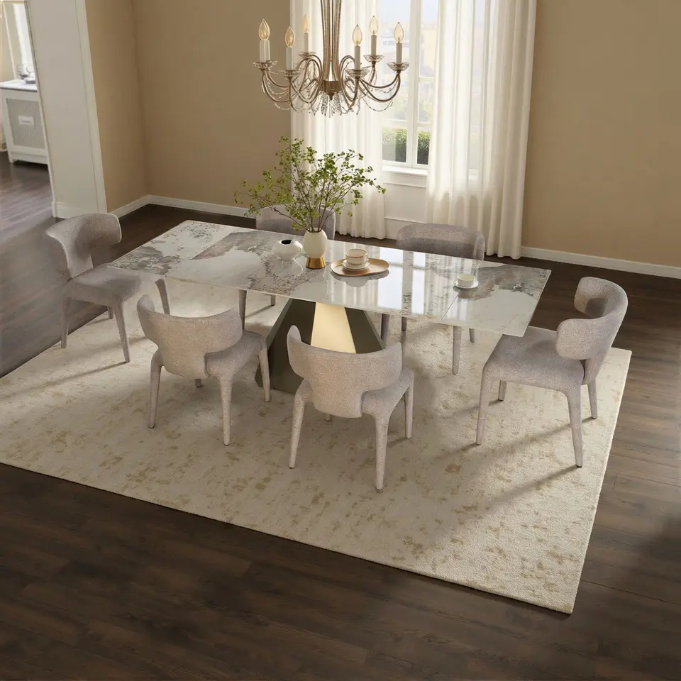 63″-95″ Extendable Sintered Stone Dining Table with Pedestal Base · 382