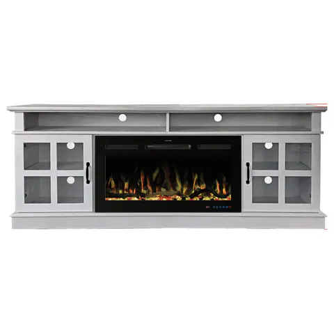 72” White Ash Wood Veneer Fireplace TV Stand - view 2