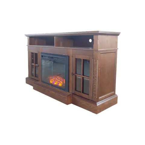 Dark Brown Birch Wood Veneer Fireplace TV Stand - view 4