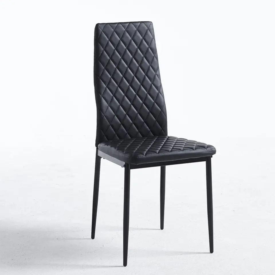 Black Quilted High-Back Dining Chairs - Black Legs
