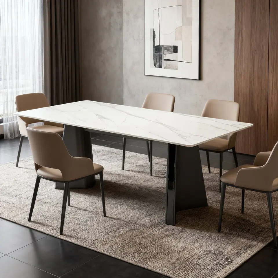 Mesa de comedor de losa de roca, acabado diamante platino