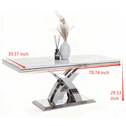 PX07 Rectangular Chrome Dining Marble Table - view 3