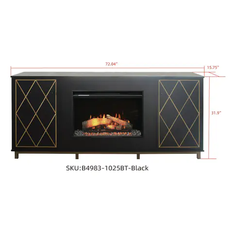 Black Melamine Veneer Fireplace TV stand - view 3