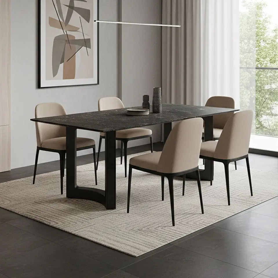 Mesa de comedor de piedra de lujo, acabado diamante platino